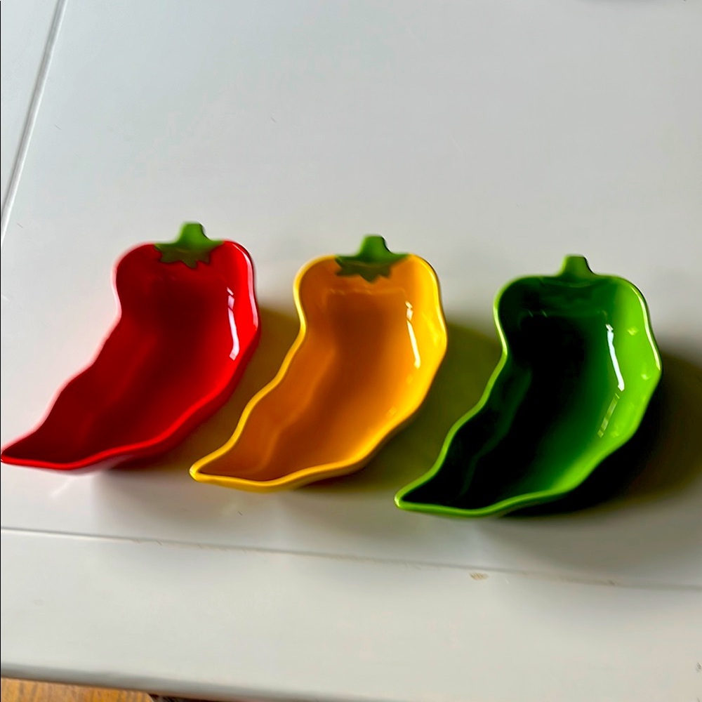 Set of Three Colorful Pepper Dishes